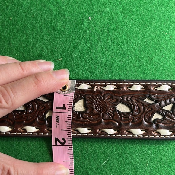 NOCONA BELT CO. LACING EMBOSSED FLORAL CONTRAST WESTERN MENS BELT SZ 32 - Picture 12 of 14